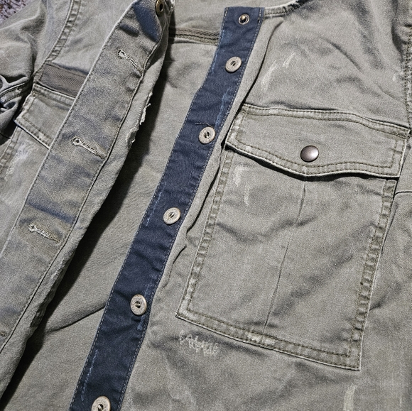 Free people revolve military green jacket button small black distressed crop - Picture 6 of 10